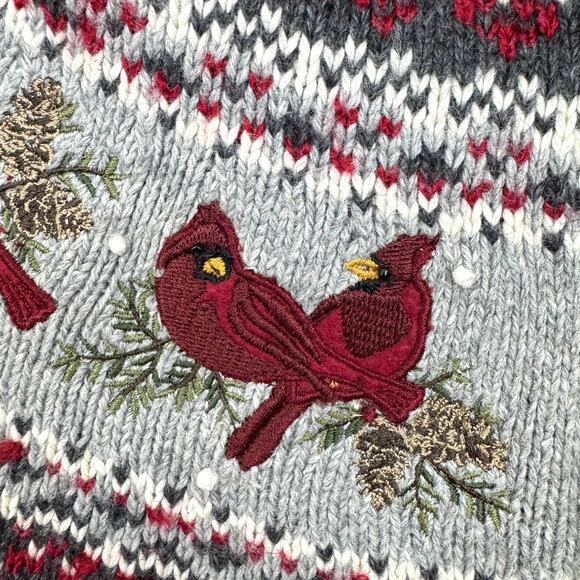 Croft & Barrow Women Cardigan Sweater Size S Cardinal Bird Embroider Holiday Red - Picture 4 of 8